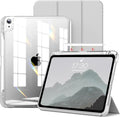 kenke Hybrid Case for iPad Air 11 Inch (M3) 2025 / (M2) 2024 iPad Air 5th/4th Gen 2022/2020 10.9 Inch with Pencil Holder Detachable Cover with Clear Hard Back Shell Auto Sleep/Wake Gray White