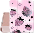 JOYLAND Y2k Leopard Print Strawberry Case for iPad mini 7th(A17 Pro) 2024 / Mini 6th Generation 8.3 2021Pencil Holder &amp Clear Transparent Back &amp Trifold Smart Tablet Cover for Girls Women