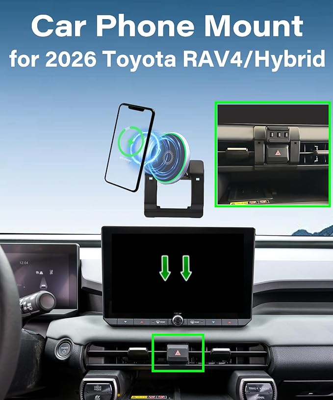 Car Phone Holder for Toyota RAV4 2026 Accessories 15W MagSafe Fast Wireless Charger Cell Phone Mount Fixed Clip 360° Rotation