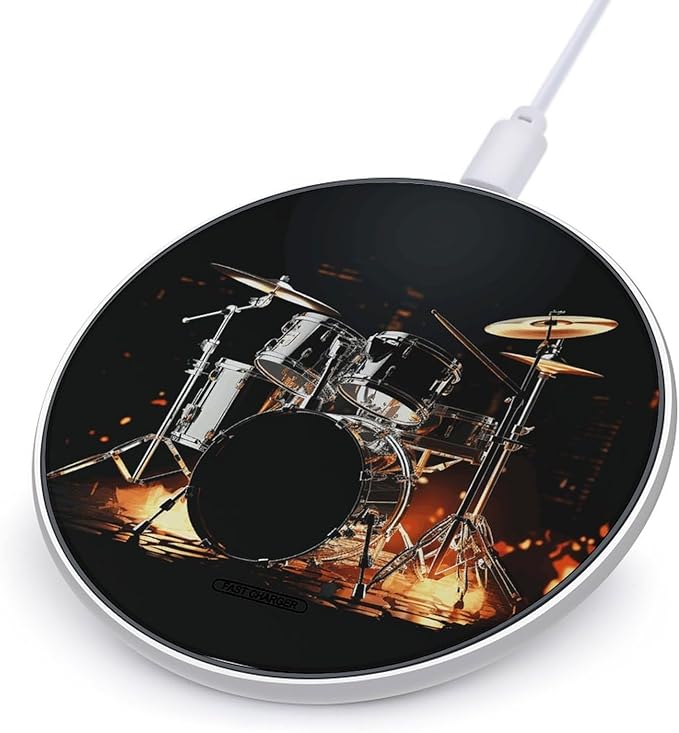Drummer Wireless Charger Fast Wireless Charging Pad with USB Cable 10W Anti-Slip Magnetic Wireless Charger Portable Slim Charger Puck Travel Charging Station