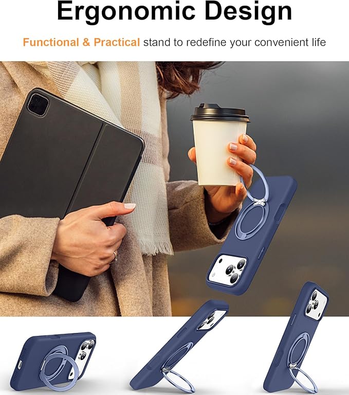 STERKER 360° Rotatable Stand Compatible with iPhone 17 Pro Max Case with Magnetic [Military Grade Drop Tested][Adjustable Kickstand] Ring Holder Silicone Slim Back Soft Edge Blue