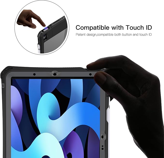IP68 Waterproof Case Compatible with iPad Air 11-in. M3/M2 4th/5th Gen A3226/7 A2902/3 w/ [Pencil Holder] Kickstand Lanyard Shock-Dust-Proof Full-Sealing Cover Compatible with Magic Keyboard