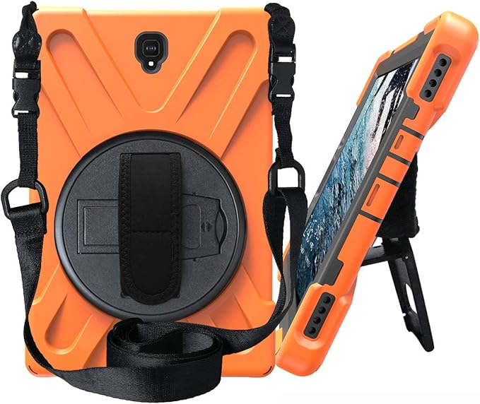 JZ 360 Degrees Kickstand Case Compatible with Samsung Galaxy Tab S4 10.5 (SM-T830T835T837) Stand Case Cover with Wrist Strap and Shoulder Strap - Orange