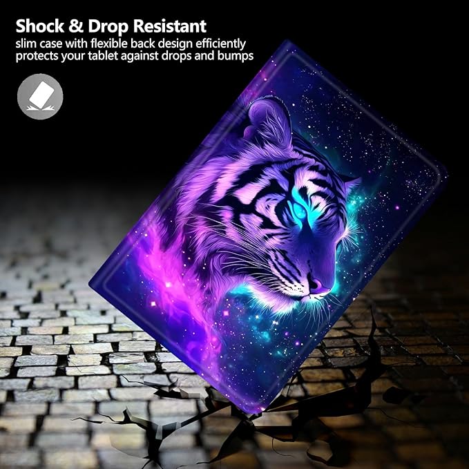 DIGTIALLL Case for Amazon Kindle Fire HD 8 &amp 8 Plus Tablet (12th Generation/10th Generation 2024/2022/2020 Release) PU Leather Smart Protective Cover with Auto Sleep/WakeTiger in Galaxy