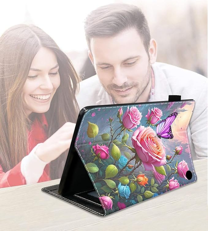 Case for Amazon Fire HD 10/HD 10 Plus Tablet 10.1 (13th/11th Generation 2023/2021 Release) Slim PU Leather Cover with Card Slot &amp Auto Wake/Sleep Flower Butterfly