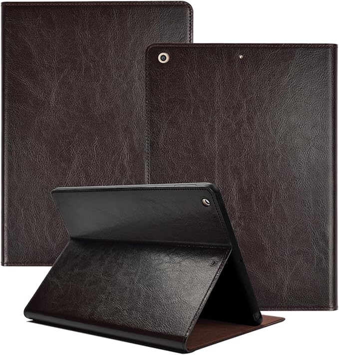 for Ipad Case 10.2-inch 9th/8th/7th Gen 2021/2020/2019 Genuine Leather Cover Protective ShellAuto Wake/Sleep.Dark Brown