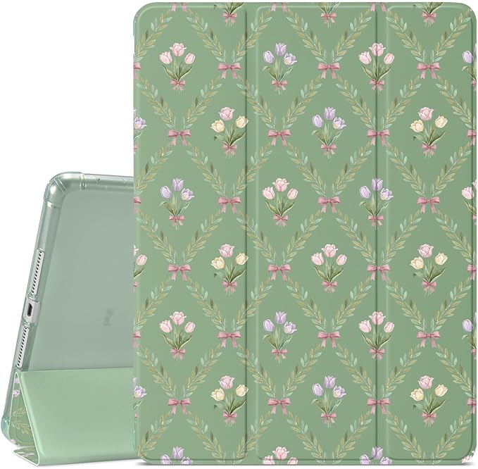 Grid Tulip Bouquet Case for iPad Pro 13-inch (M4) 2024 Protective CasePencil Holder &amp Clear Soft TPU Back &amp Trifold Smart Tablet Cover for Women (Model Number:A2925/A2926/A3007)