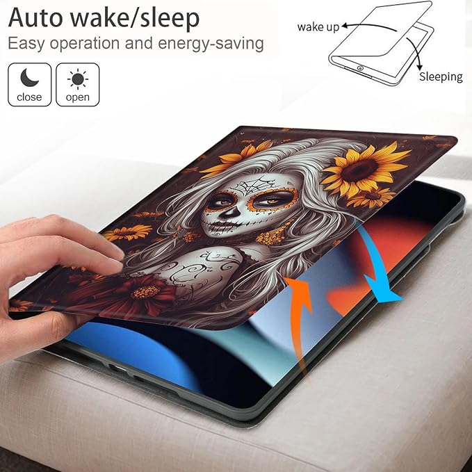 Bxgolkgd Tablet Case for Amazon Fire HD 10/10 Plus(13th/11th Generation) 10.1 InchShockproof Stand Cover with Heat DissipationAuto Wake/Sleep FunctionDay of The Dead Sunflower