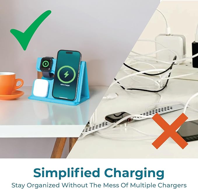 BLACK+DECKER 3 in 1 Charging Station for Apple Multiple Devices Wireless Foldable Travel Charger for Multiple Devices iPhone 17 16 15 14 13 Pro Max Plus Apple Watch Series/AirPods (Loch Ness)