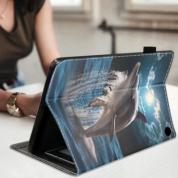 Case for All-New Amazon Fire HD 10 &amp 10 Plus Tablet 10.1 (13th/11th Generation 2023/2021 Release) Slim Stand Folio Cover with Card Slot &amp Auto Wake/Sleep - Dolphin Under The Moon