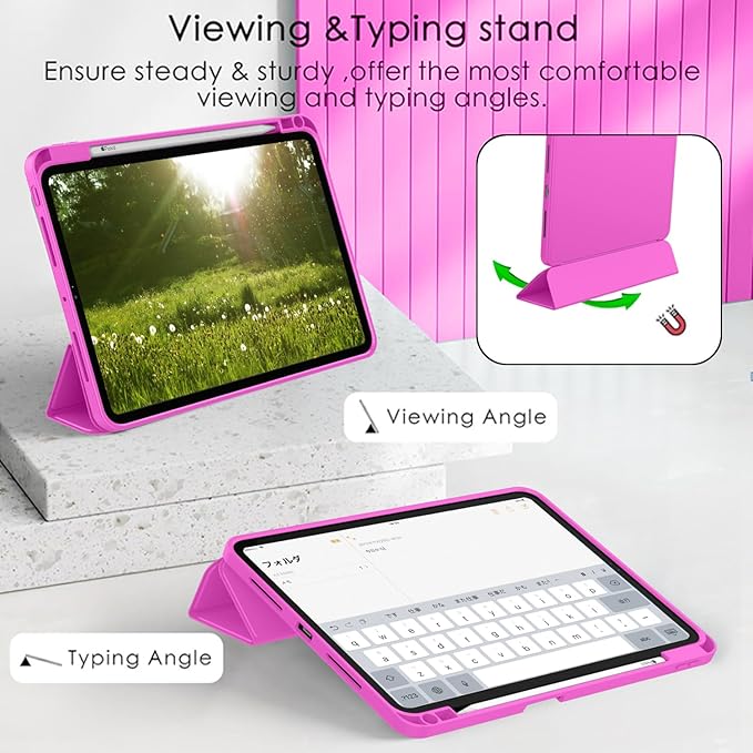 ZryXal iPad Pro 11 Inch Case (M5) 2025/ (M4) 2024 (Model: A2836/A2837/A3006) Trifold Stand Smart Cover with Pencil Holder and Soft TPU Back Auto Wake/Sleep (Deep Pink)