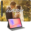 Custom Photo Personalized Flip Case for Samsung Galaxy Tab S9 FE Plus 12.4 inch(2023)Model Code: SM-X610/X616B Samsung Galaxy Tablet Customized Picture Text Leather Stand Cover Protective Case