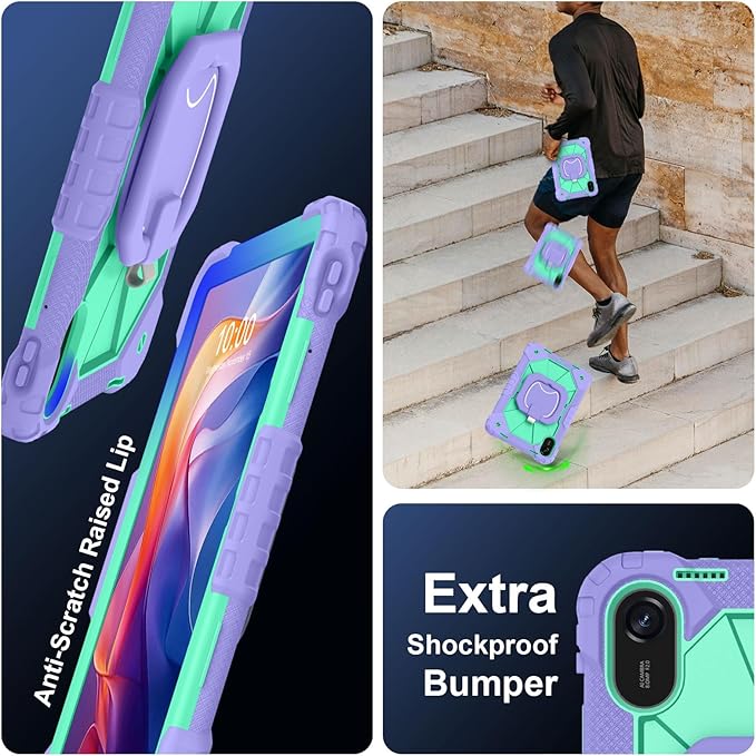 Shoulder Strap Tablet Case for Huawei MatePad 12 X 2024 Heavy Duty Shockproof Protective Cover with Kickstand Handle Shoulder Strap for Women Man Lotus Purple Mint Green