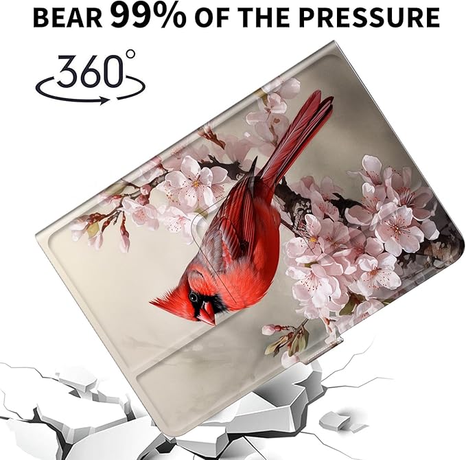 for Universal 10 10.1 Inch Android Tablet Case 360 Degree Rotating PU Leather Stand Folio Cover for iPad 9.7/10.2/10.5/Galaxy Tab 9-10.5/Fire HD10 and More 9.0-10.5 Inch TabletPink Flower Bird