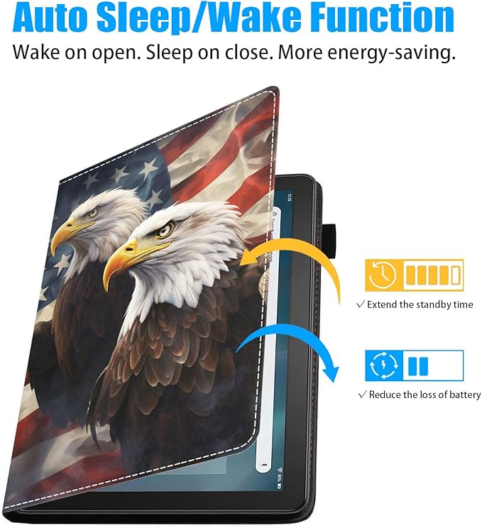 Case for All-New Amazon Fire HD 10 &amp HD 10 Plus Tablet 10.1 (13th/11th Generation 2023/2021 Release) Slim PU Leather Stand Cover with Auto Wake/Sleep Patriotic American Flag Bald Eagle