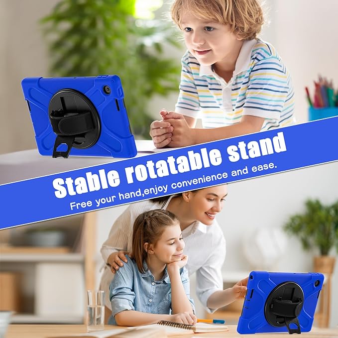 Tablet Case Compatible with Lenovo Tab 10.1(TB-311XU) /K10C TB311FU 2025 Case Protective Heavy Duty Rugged Shockproof Drop Protection Cover Shoulder Strap for Kids Silicone Cover(Blue)