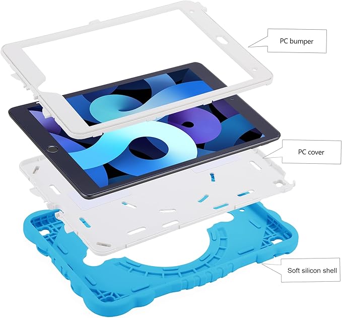 XZC Case for iPad 9th/8th/7th Generation 2021/2020/2019(10.2 inch) Unicorn Cute Cover Heavy Duty Shockproof Protective Case with Built-in Stand Strap for Kids Girls Women (Light Blue)