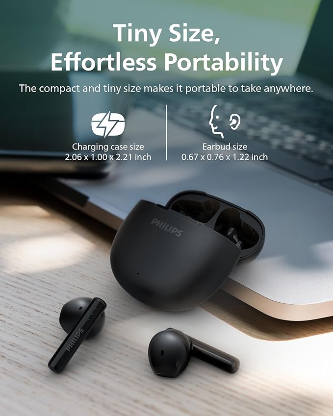 Philips TAT1139 Wireless EarbudsTrue Wireless HeadphonesPowerful Bass with 13 mm DriverClear Call with AI Mic26-Hour Battery LifeFast ChargingBluetooth v5.4IPX4 RatingErgonomic DesignBlack