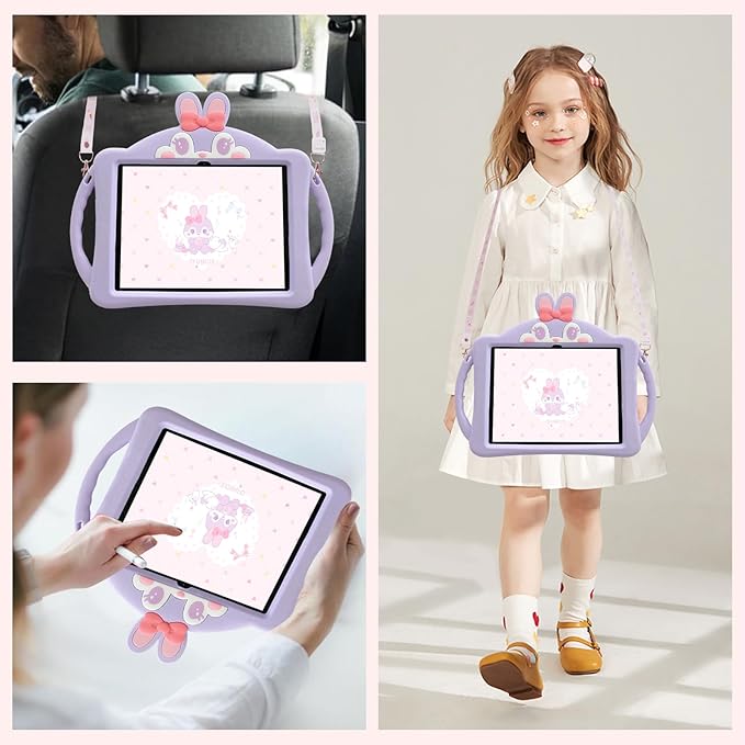 for Samsung Galaxy Tab A9 Plus Shockproof Case for Kids Girls with Adjustable Shoulder Straps and Handle Cute Rabbit Soft Silicone Tablet Cover for Galaxy Tab A9 Plus 11'' 2023(Purple)