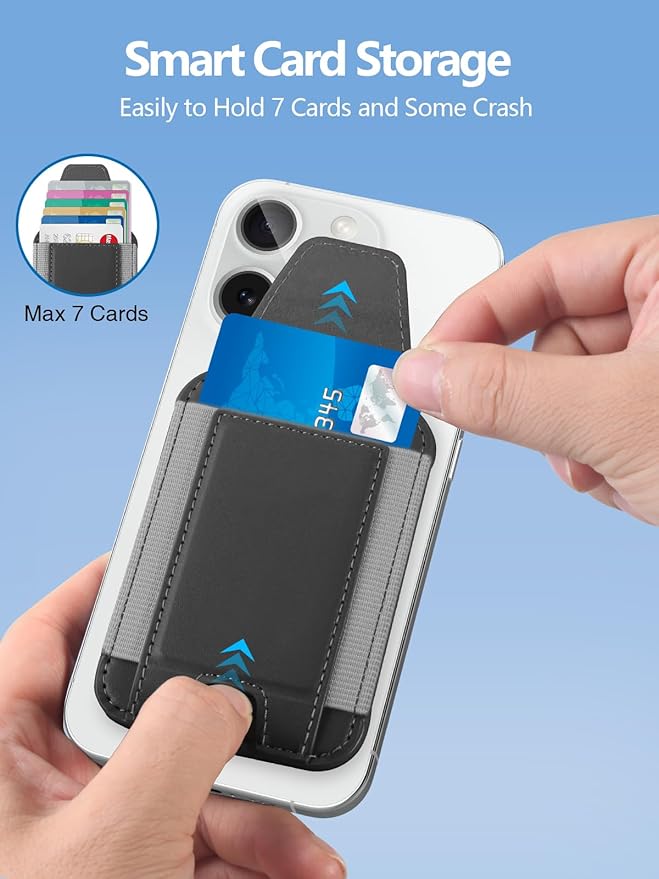 Miroddi for MagSafe Wallet with Privacy Flap Strongest Magnetic Card Holder for iPhone 17/16/15/14/13/12 Series Leather Magnetic Phone Wallet Fit 7 Cards RFID Blocking No More Falling Gray