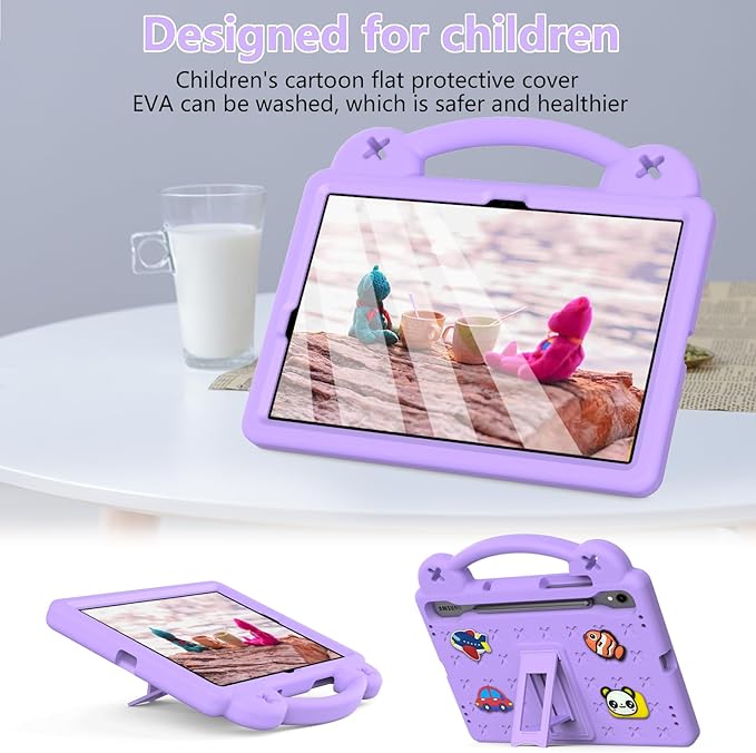 Compatible with Samsung Galaxy Tab S10 FE 2025 Tablet Case Kids Friendly Universal Lightweight Shockproof Protective Case with Shoulder Strap &amp Stand Handle Light Purple