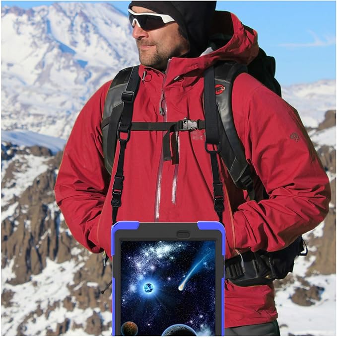 Case for Samsung Galaxy Tab A 9.7 2015 (SM-T550/T555/P550/P555)Portable Heavy Duty Dropproof Protective Cover Case with 360 Rotating StandHandle &amp Shoulder StrapStylus Pen (New Blue)