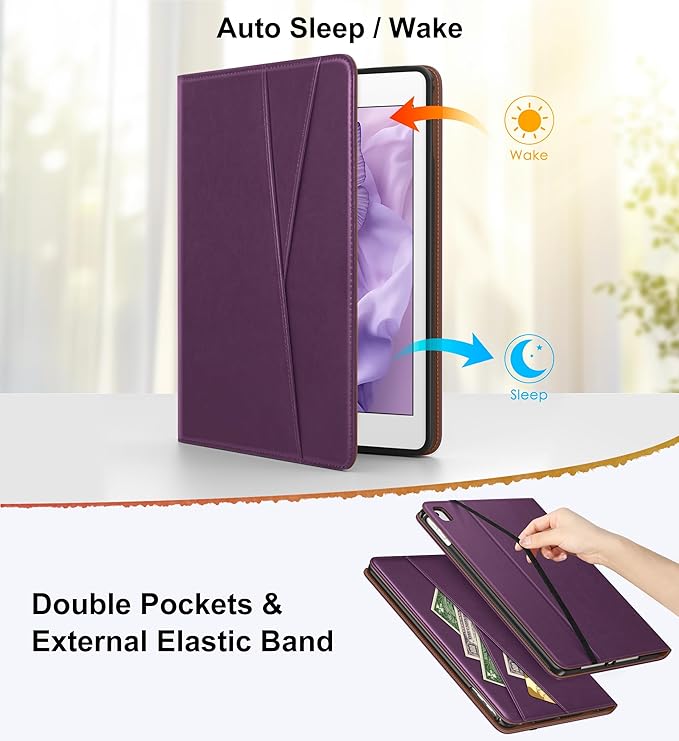 DTTO for iPad 6th / 5th Generation 9.7 Inch (2018/2017) iPad Air 2 / Air 1 Case 360 Degree Rotating Premium Leather Folio Stand Cover with Pencil Holder New Purple