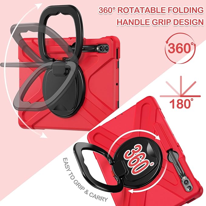 BATYUE Case for Samsung Galaxy Tab S10+ Plus /S9 FE+ Plus /S9+ Plus /S8+ Plus /S7+ Plus /S7 FE 5G 12.4 inch Shockproof Protective Tablet Case with Shoulder Strap Kickstand Red