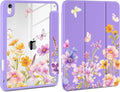 Case for iPad (A16) 11th Generation 11 inch 2025 /iPad 10th Gen 10.9 2022- Cute Patterns Violet Cover with Clear Back Shell Auto Wake Sleep Trifold Stand &amp Pencil Holder Watercolor Flower