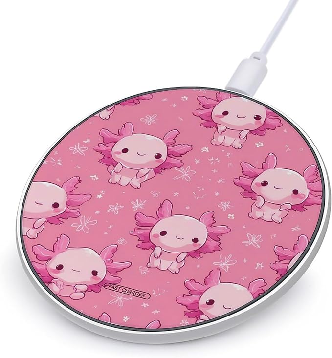 Cute Axolotl Chibi Phone Charger Magnetic Charging Pad Anti-Slip with USB Cable