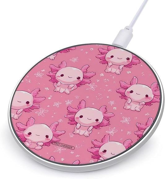 Cute Axolotl Chibi Phone Charger Magnetic Charging Pad Anti-Slip with USB Cable