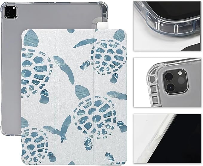 Green Sea Turtles Case Compatible with iPad 9th 8th 7th Generation 10.9 Inch 2021/2019/2018Funny Cover with Trifold Stand + Pencil Holder for Boys GirlsiPad Pro 11inch 2024