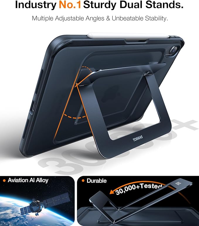 TORRAS Ostand K1 Guardian for iPad Air 11 inch Case M4/M3/M2 (2026/2025/2024) Ultra Stable Stand Multiple Adjustable Viewing Angles Slim Protective Kickstand Cover with Pencil Holder Black