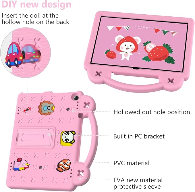 Compatible with ONN 10.1(GEN3) 2022(1000071485)/Fire HD 10 Plus(2021/2023)/Amazon Fire HD 10(2021/2023) Tablet Case Kids Case with Shoulder Strap &amp Stand Handle for Girl Kid Gift Pink