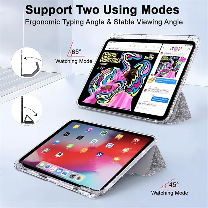 Case for iPad (A16) 11th Generation 11 inch 2025 &amp iPad 10th Generation 10.9 inch 2022 with Stand/Pencil Holder [Auto Wake/Sleep] Glitter Bling PU Leather &amp Clear Soft TPU Back Shell Silver
