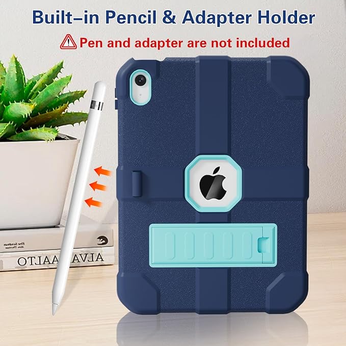 Case for iPad (A16) 11th Generation 11 Inch 2025 / iPad 10th Generation 10.9 Inch 2022 Rugged Heavy Duty Protective Cover [Built-in Pencil Holder ] for iPad 11/10 Gen (NavyBlue)