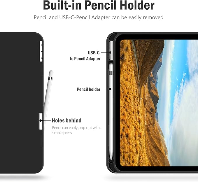 Antbox Case for iPad (A16) 11th Generation 11'' 2025/iPad 10th Generation 10.9'' 2022 with Built-in Pencil Holder Auto Sleep/Wake Function PU Leather Smart Cover (Black)