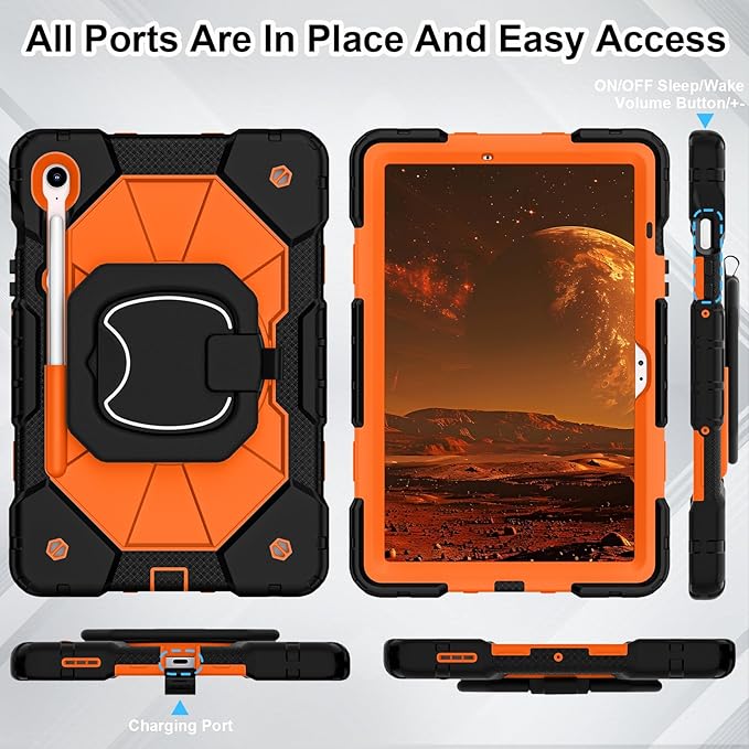 WESOROL Case for Samsung Galaxy Tab S10 Lite/S10 FE/S9 FE 10.9 Inch Galaxy Tab S9 11 InchShockproof Cover for Samsung S9 FE Tablet Case with Screen Protector Rotate Stand Pen HolderBlack Orange