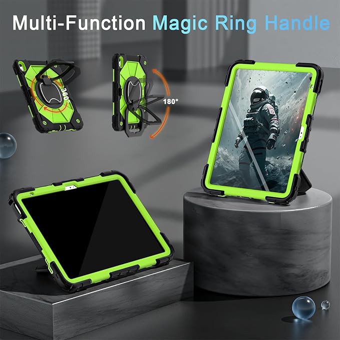 Case for iPad (A16) 11th Generation 11 Inch (2025) /iPad 10th Generation 10.9 Inch (2022) with Rotating Stand Screen ProtectorHeavy Duty Shockproof Cover for i Pad 10th Gen CaseBlack Green