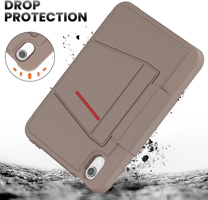 Case for iPad mini 7 (A17 Pro) 2024/ Mini 6 2021 8.3 Inch: Shockproof Rugged Protective Cover with Pencil Holder Auto Wake/Sleep Magnetic Multi-Angles Stand Card Slot Rose Gold