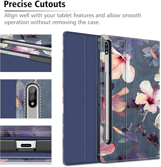 Fintie Case for Samsung Galaxy Tab S8/Tab S7 11 Inch (Model SM-X700/X706/T870/T875/T878) with Built-in S Pen Holder Multiple Angle Portfolio Business Cover with Pocket Auto Sleep/Wake Hibiscus