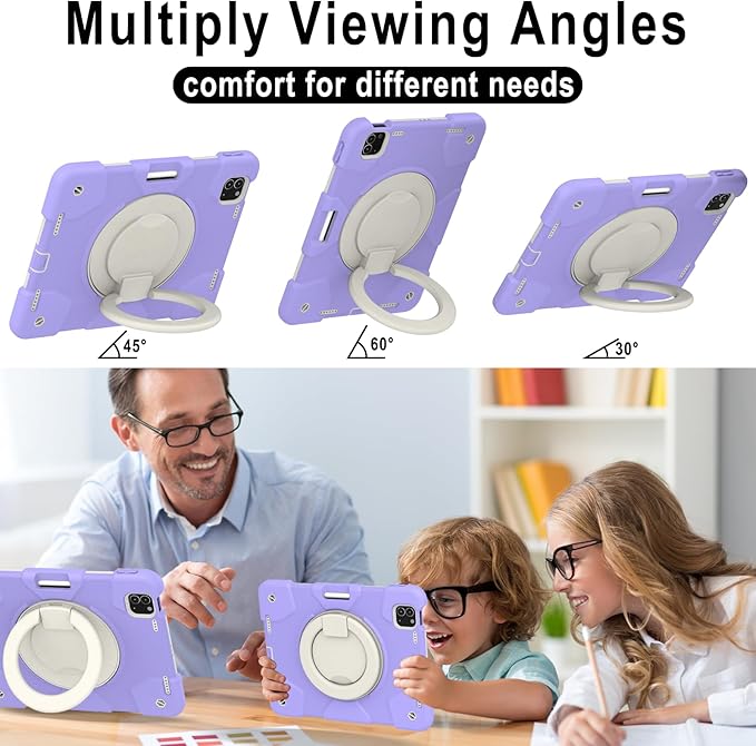 SCSVPN for iPad Air 5th/4th Generation Case 10.9'' Protective Kids Case for iPad Pro 11 Inch 2022 2021 2020 2018(4th/3rd/2nd/1st gen) with Pencil Holder-Rotation Stand/Handle-Shoulder Strap Purple