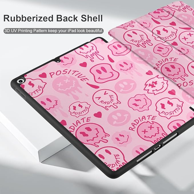 DONGKE Case Compatible with iPad 10.2 Inch 2021 2020 2019 iPad 9th/8th/7th Generation with Pencil Holder Slim Stand Protective Case with Soft TPU Back Auto Sleep/Wake Cover Melting Faces