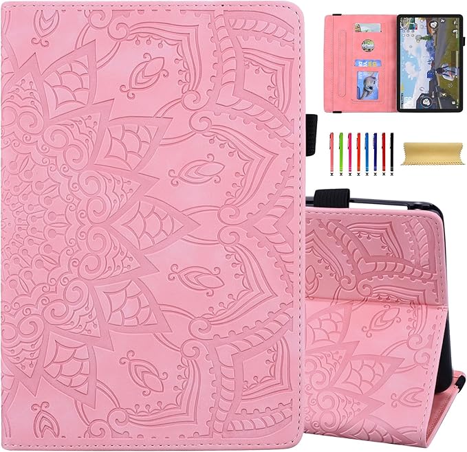 Dteck Case for All-New Amazon Fire HD 10 and 10 Plus Tablet (13th/11th Generation 2023/2021 Release)PU Leather Slim Folding Stand Cover with Pencil Holder Shockproof Magnetic Card Slots ShellPink