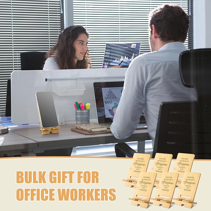 Ripeng 36 Pcs Employee Appreciation Gifts Bulk Bamboo Phone Stand for Desk Office Worker Thank You Gift for Administrative Assistant Team Coworkers Staff Nurse Teacher Week (Awesome Reminder)