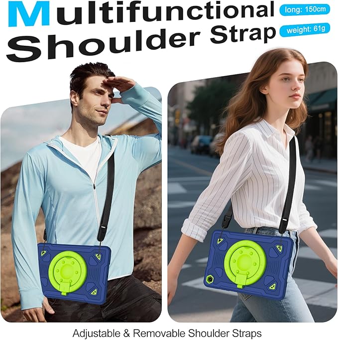 Case for Samsung Galaxy Tab A11+ Plus/ A9+ 11 inch 2025/2023 with Screen Protector 360°Rotating Stand &amp Shoulder Strap Pencil Holderfor Tab A11 Plus / A9 Plus Tablet Case Kids (Navy+Green)