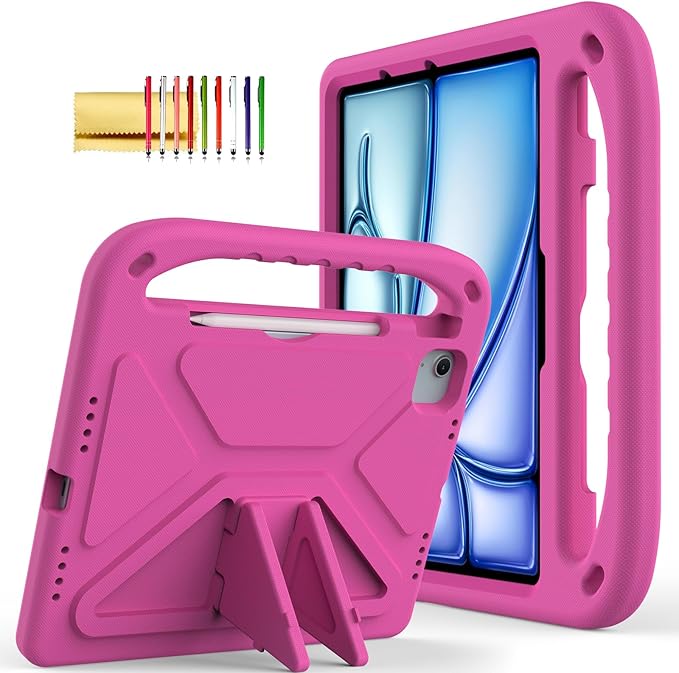 Dteck for iPad Air 13/iPad Pro 13/12.9 Case Shockproof Protective Handle Stand Pencil Holder EVA Case Rose