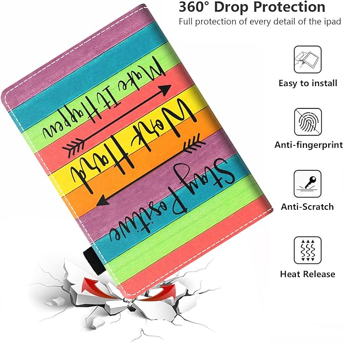 Case for Kindle Fire 7 Tablet (7 9th/7th Generation 2019/2017 Release) - Stay Positive Work Hard and Make It Happen Inspirational Quote PU Leather Folio Case with Smart Auto Wake/Sleep