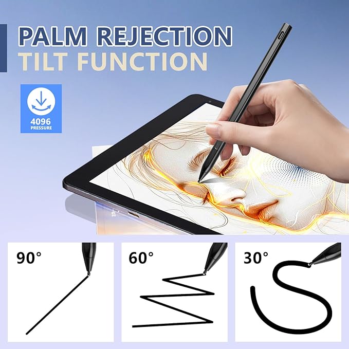 Rechargeable MPP 2.0 Tilt Pen for HP 2-in-1 Touchscreen LaptopsGenuine Digital Stylus Pen for HP Envy X360/Pavilion X360/Spectre X360 with 4096 Pressure Sensitivity and Palm RejectionBlack