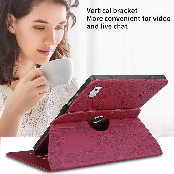 Tablet PC Bags Cases Sleeves Compatible With Lenovo Tab M9 9.0 Inch (Model: TB-310FU 2023 Released) Tablet Case 360 Degree Rotating Stand Foldable Tablet Case Tree Of Life Embossed Shell(Vermelho)